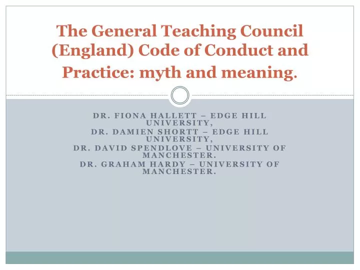 the general teaching council england code of conduct and practice myth and meaning