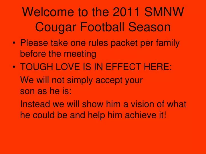 welcome to the 2011 smnw cougar football season
