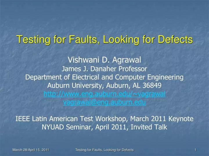 testing for faults looking for defects