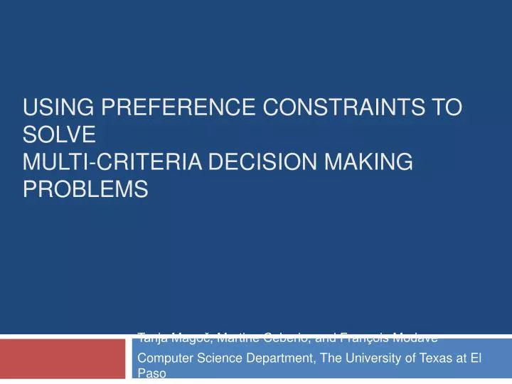 using preference constraints to solve multi criteria decision making problems