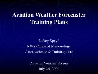 Aviation Weather Forecaster Training Plans