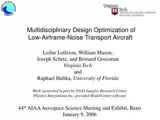 Multidisciplinary Design Optimization of Low-Airframe-Noise Transport Aircraft