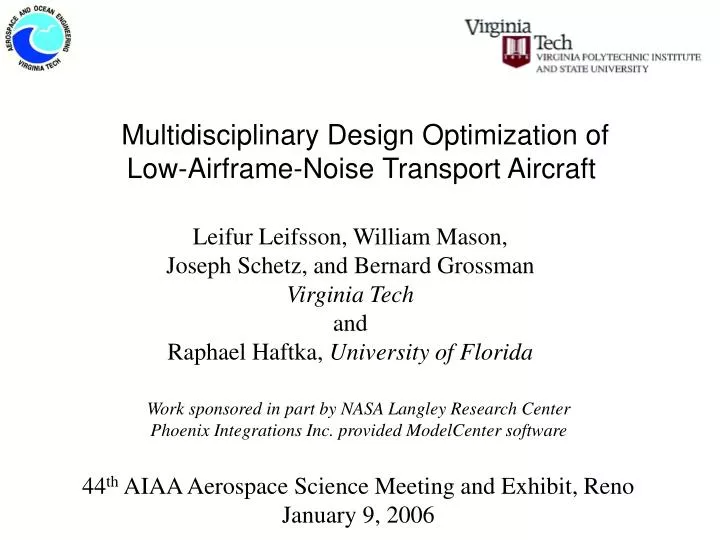 multidisciplinary design optimization of low airframe noise transport aircraft