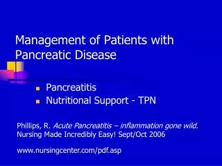 Management of Patients with Pancreatic Disease
