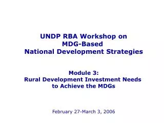 UNDP RBA Workshop on MDG-Based National Development Strategies Module 3: Rural Development Investment Needs to Achieve