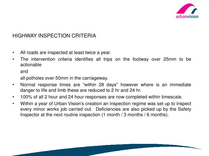 highway inspection criteria
