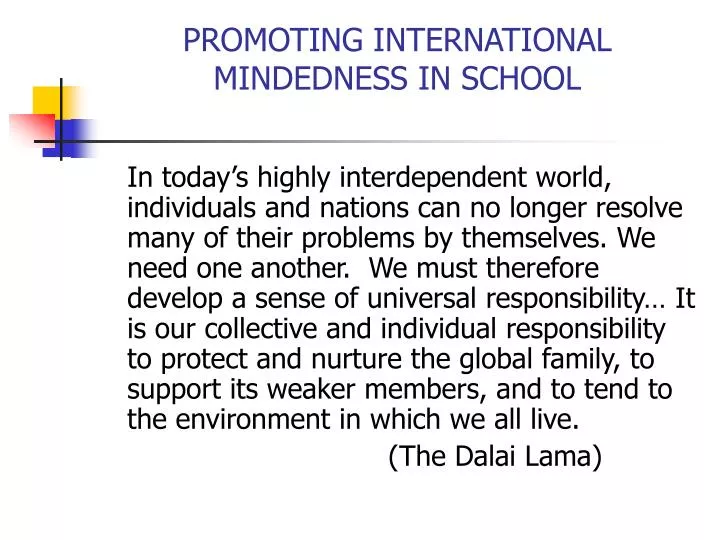 promoting international mindedness in school