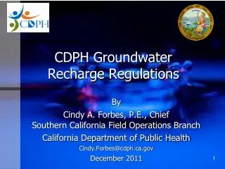CDPH Groundwater Recharge Regulations