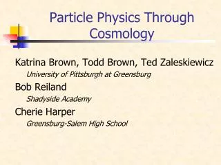 Particle Physics Through Cosmology