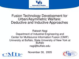 Fusion Technology Development for Urban/Asymmetric Warfare: Deductive and Inductive Approaches