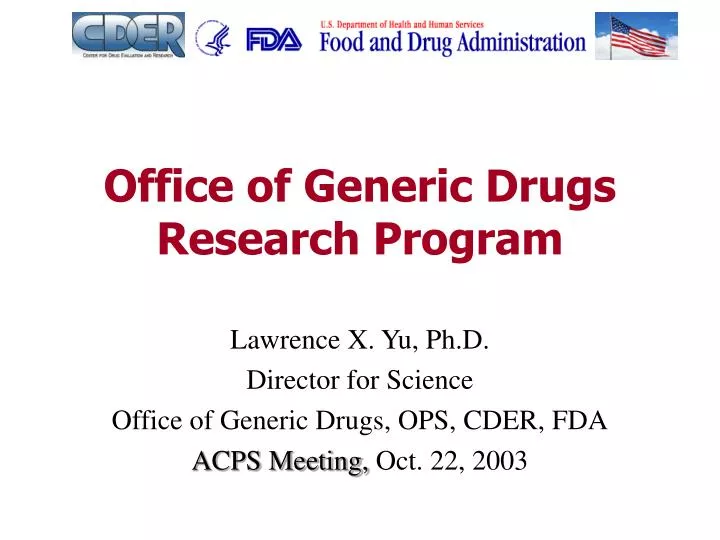office of generic drugs research program