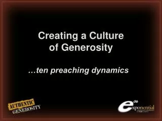 Creating a Culture of Generosity