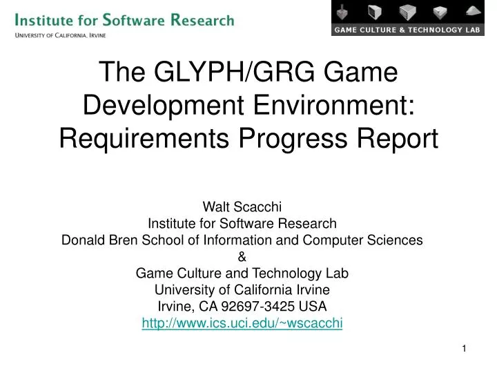 the glyph grg game development environment requirements progress report