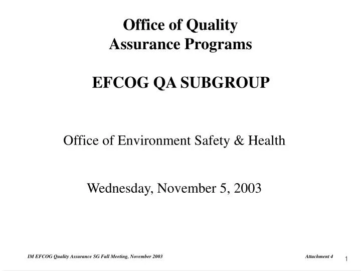 office of quality assurance programs efcog qa subgroup