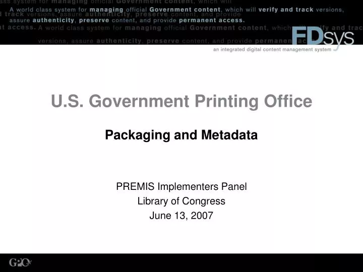 u s government printing office packaging and metadata