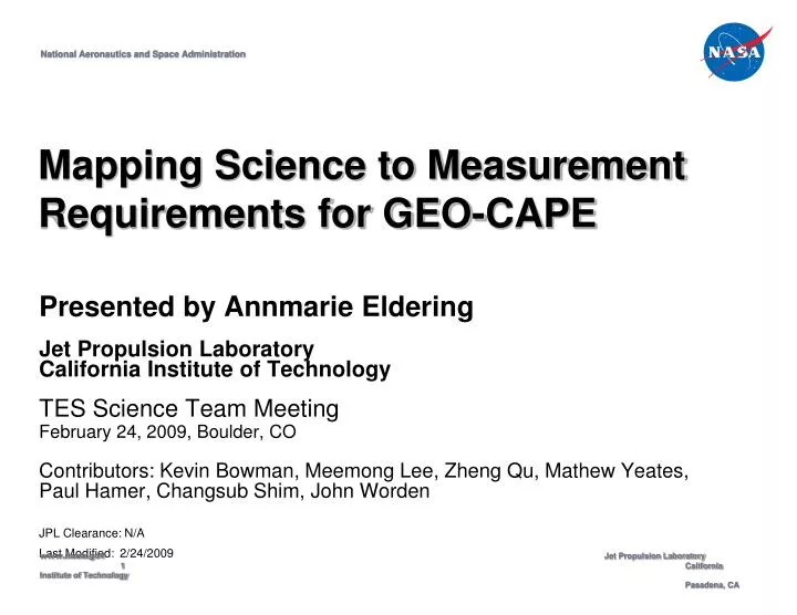 mapping science to measurement requirements for geo cape