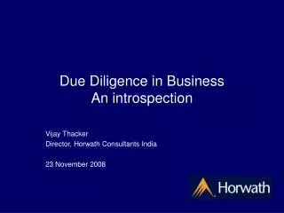 Due Diligence in Business An introspection