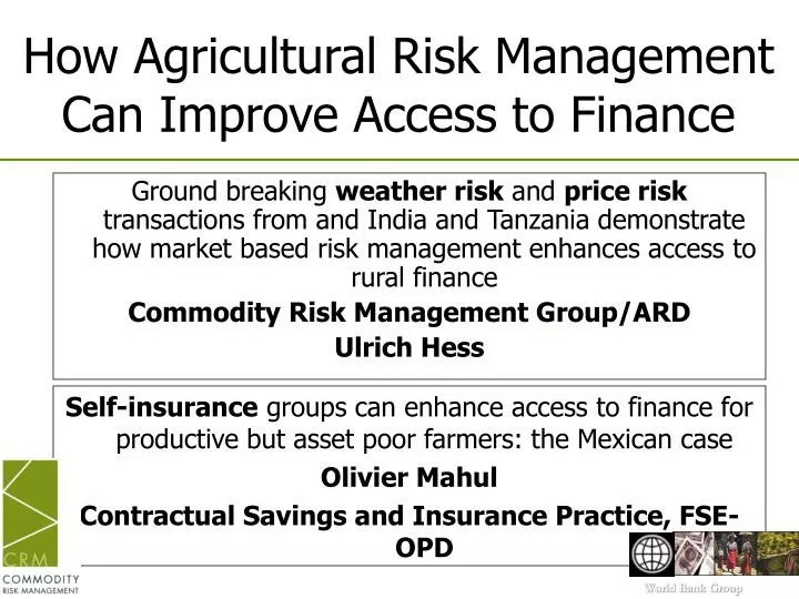 how agricultural risk management can improve access to finance