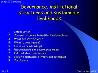 Governance, institutional structures and sustainable livelihoods