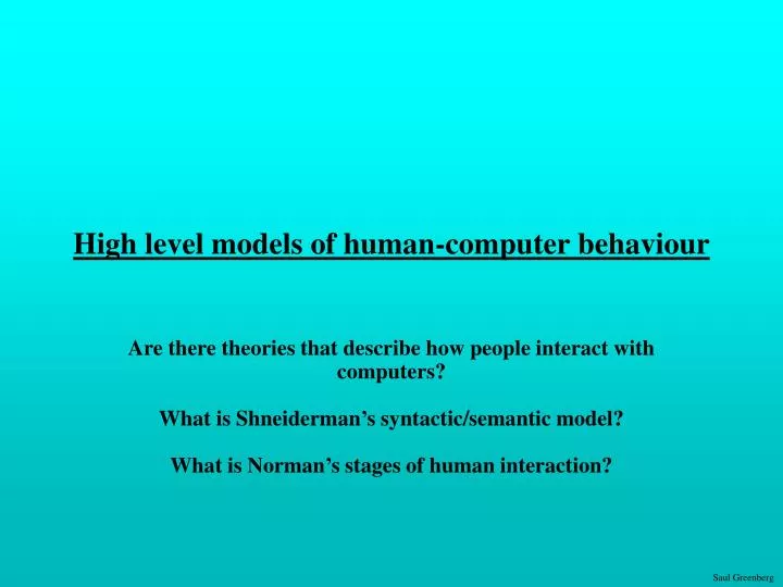 high level models of human computer behaviour