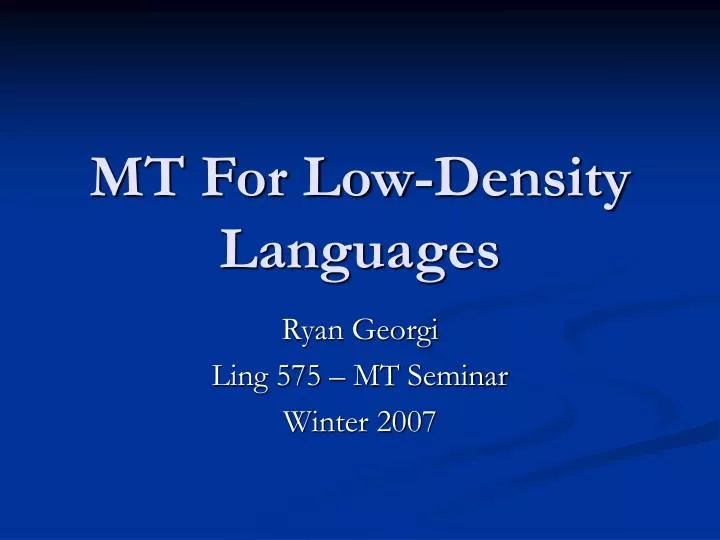 mt for low density languages