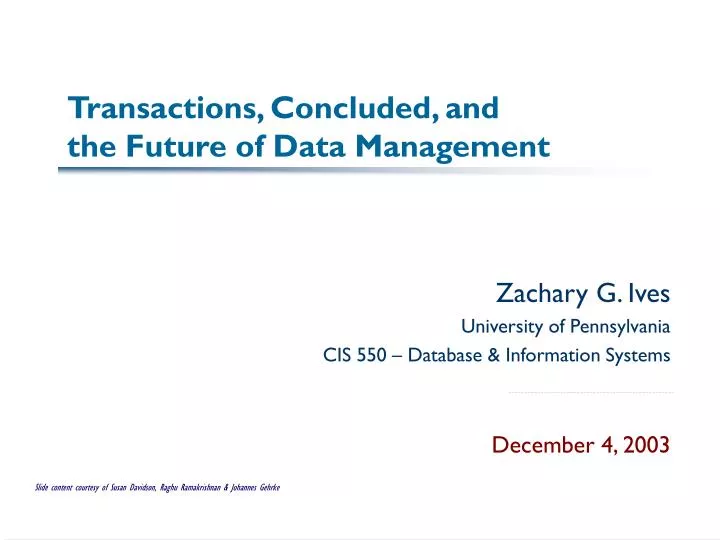 transactions concluded and the future of data management