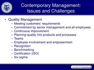 Contemporary Management: Issues and Challenges