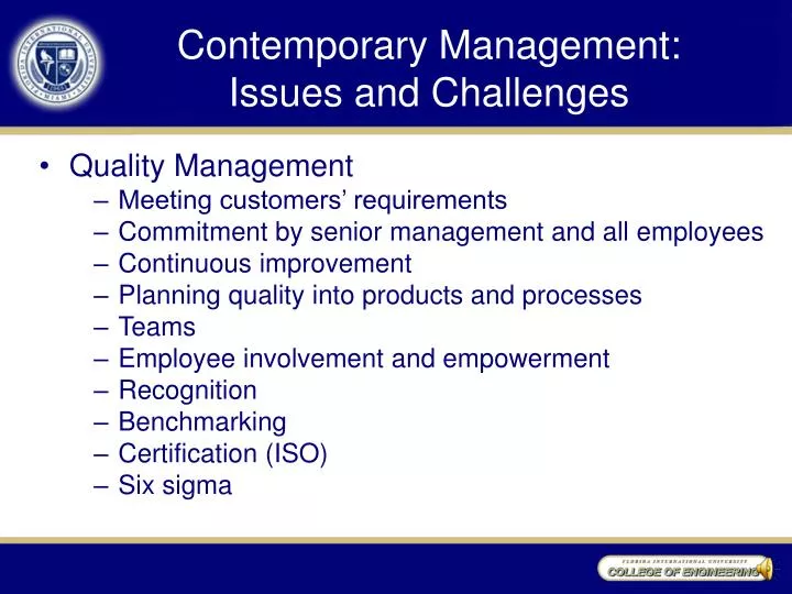 contemporary management issues and challenges