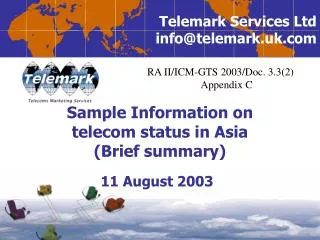 Sample Information on telecom status in Asia (Brief summary)