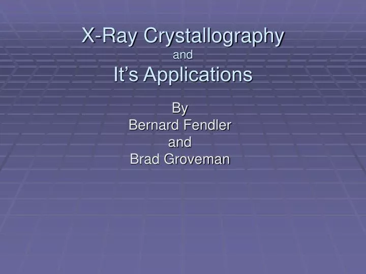 x ray crystallography and it s applications