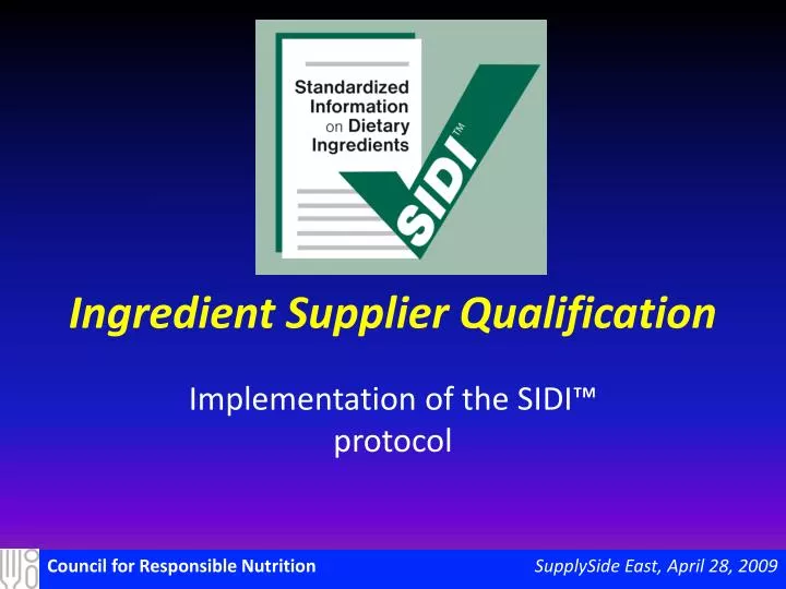 ingredient supplier qualification