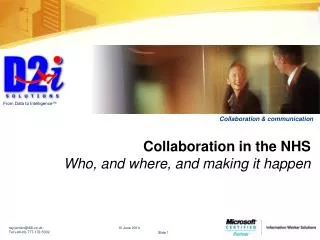 Collaboration in the NHS Who, and where, and making it happen