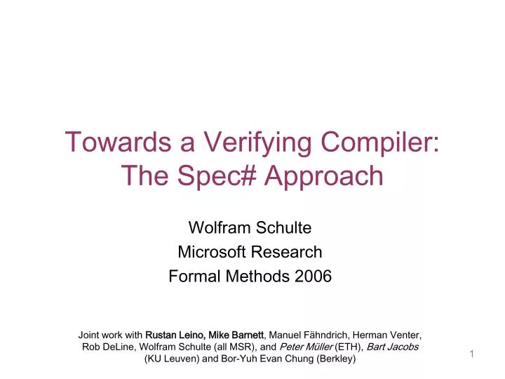 towards a verifying compiler the spec approach