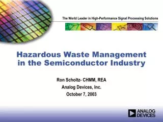 Hazardous Waste Management in the Semiconductor Industry