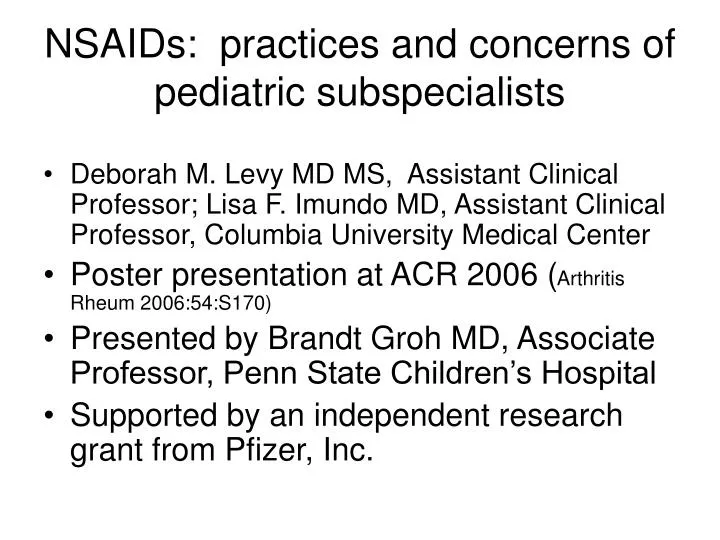 nsaids practices and concerns of pediatric subspecialists