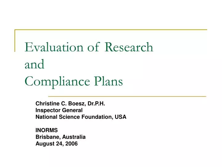 evaluation of research and compliance plans
