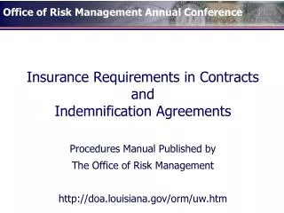 Insurance Requirements in Contracts and Indemnification Agreements