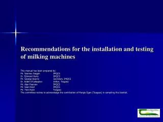 Recommendations for the installation and testing of milking machines