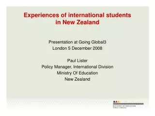 Experiences of international students in New Zealand