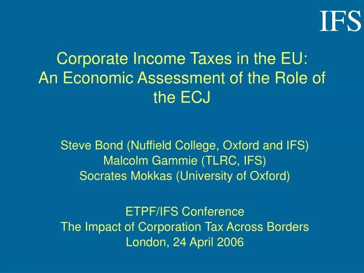 corporate income taxes in the eu an economic assessment of the role of the ecj