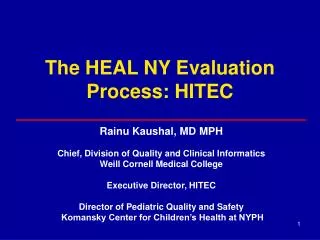 The HEAL NY Evaluation Process: HITEC