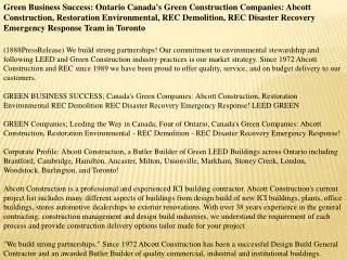 Green Business Success: Ontario Canada's Green Construction