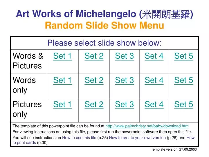 art works of michelangelo random slide show menu