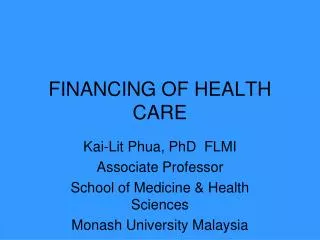 FINANCING OF HEALTH CARE