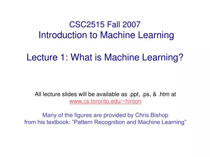 Machine learning Lecture 1