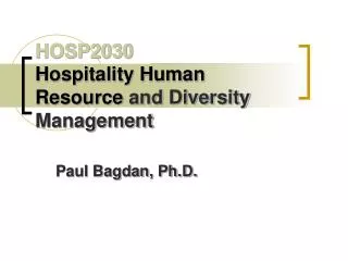 HOSP2030 Hospitality Human Resource and Diversity Management