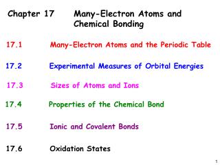 Chapter 17	Many-Electron Atoms and 				Chemical Bonding