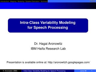 Intra-Class Variability Modeling for Speech Processing
