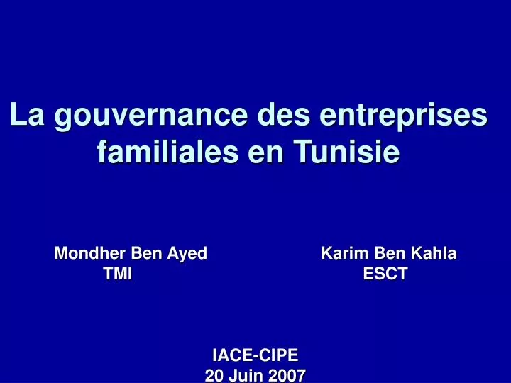 la gouvernance des entreprises familiales en tunisie