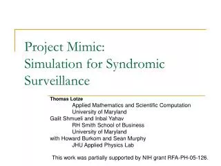 Project Mimic: Simulation for Syndromic Surveillance